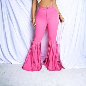 Y2K PINK HIGH RISE FLARE JEANS - HIGH WAISTED FLARE JEANS - HOT PINK